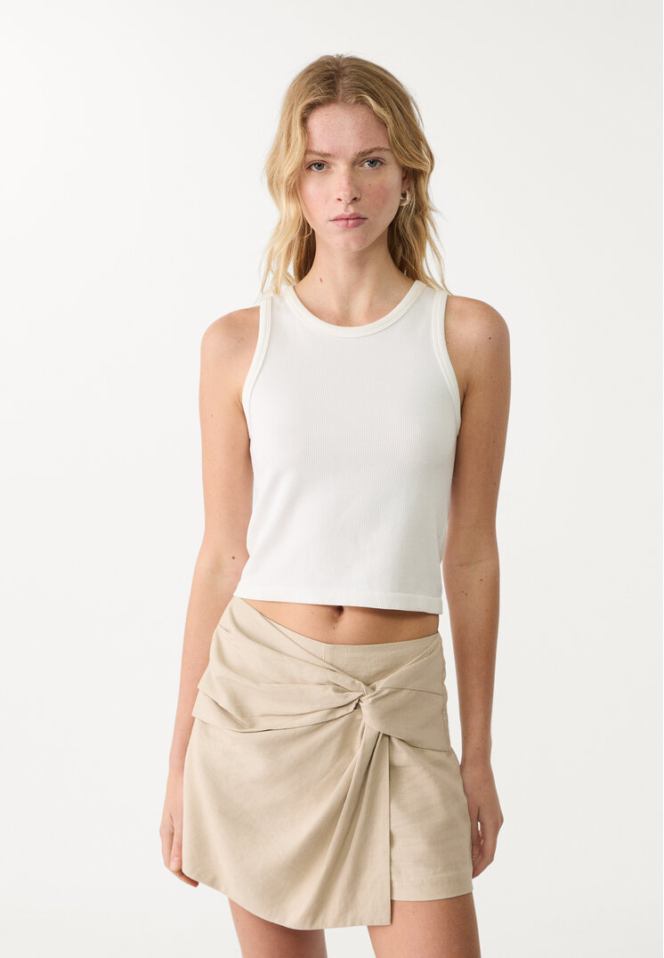 Stradivarius Fustă-Pantalon Cu In Și Nod Lateral Bej 40