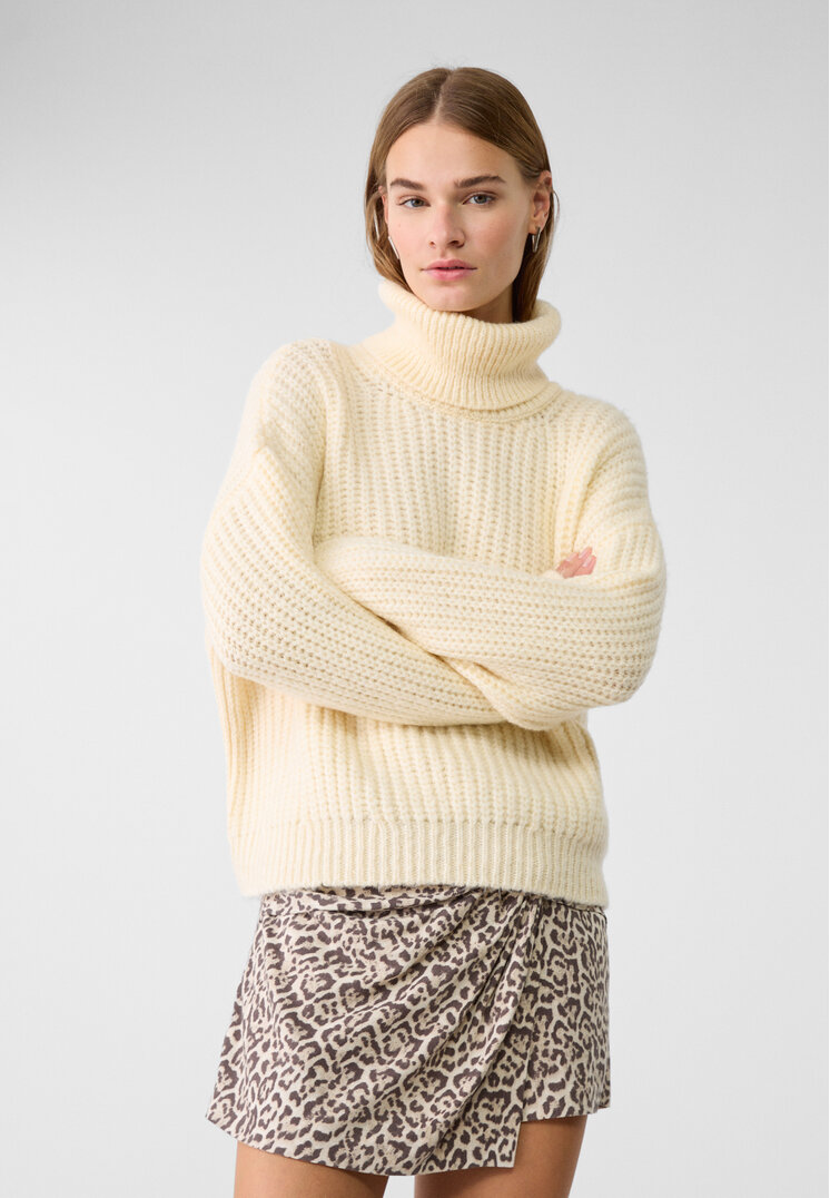 Stradivarius Fustă-Pantalon Leopard Cu In Și Nod Lateral Bej 32