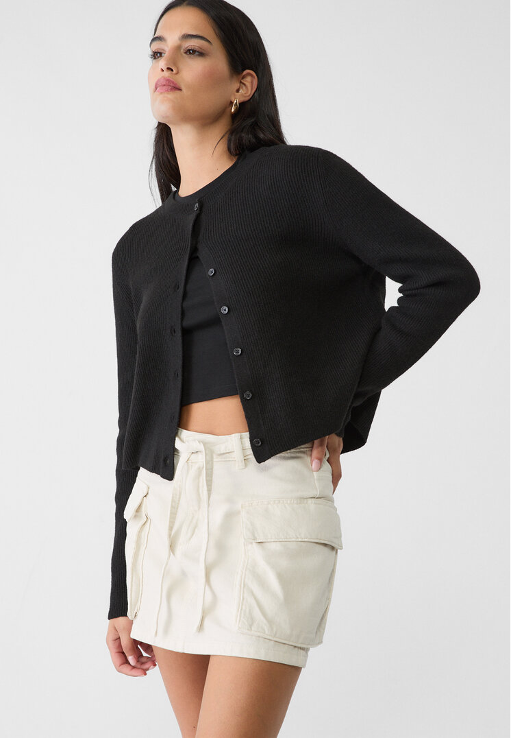 Stradivarius Fustă Mini Cargo Ecru 40