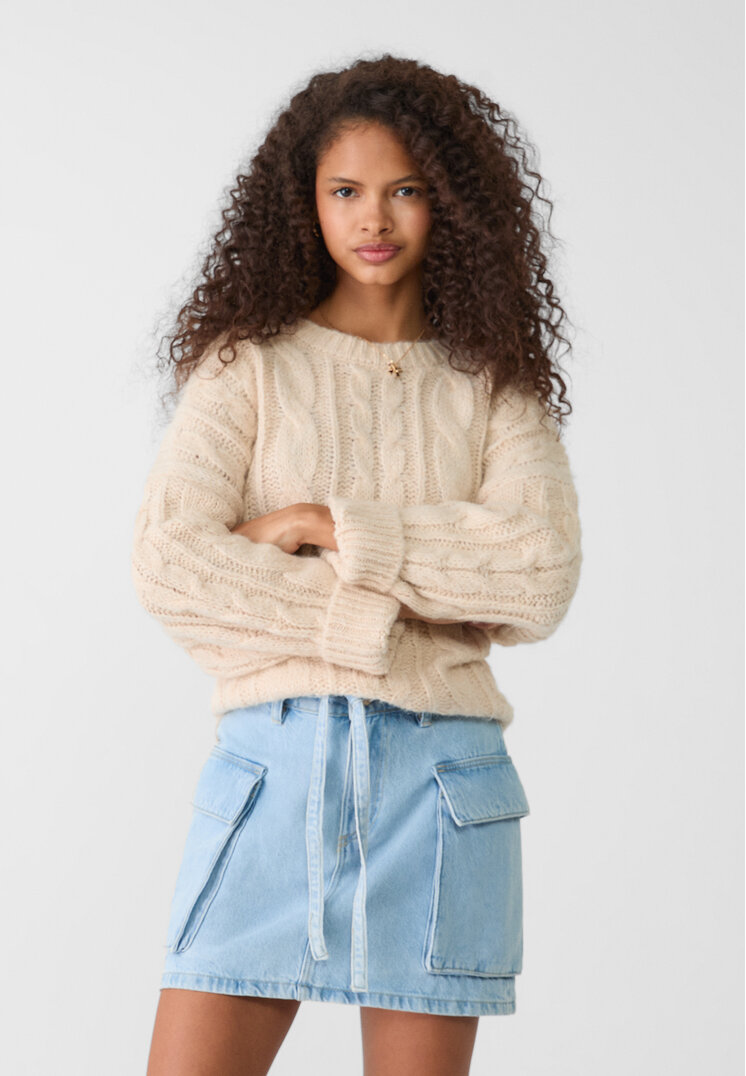 Stradivarius Fustă Mini Cargo Din Denim Denim Albastru 40
