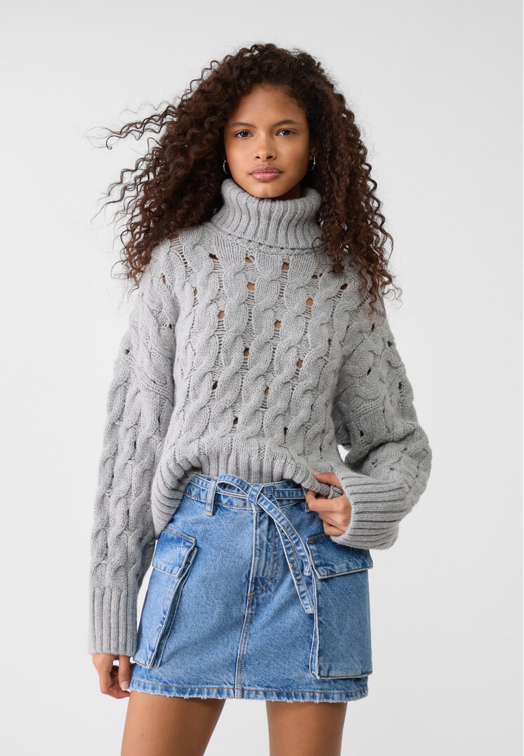 Stradivarius Fustă Mini Cargo Din Denim Denim Albastru 32