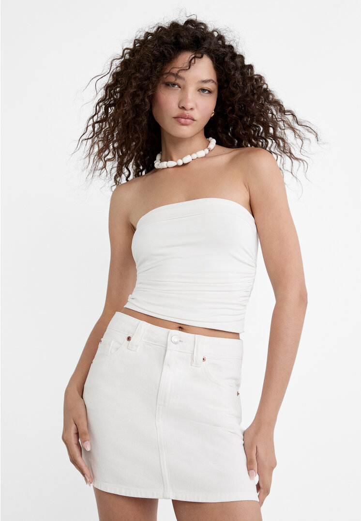 Stradivarius Fustă Mini Din Denim Alb 34