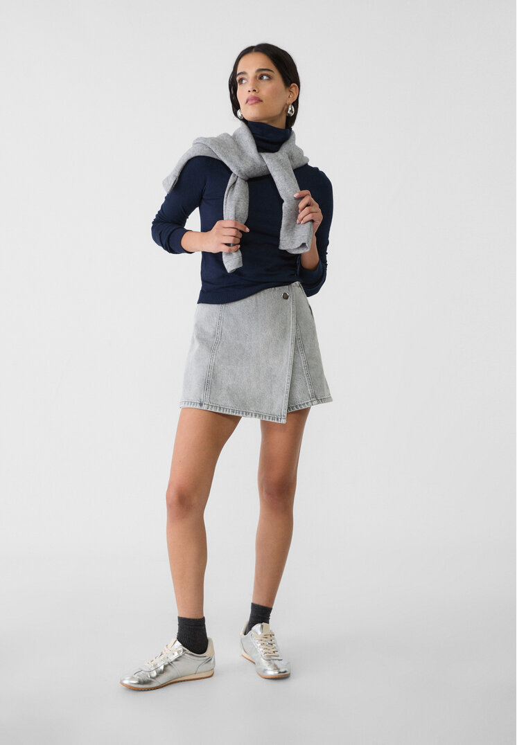 Stradivarius Fustă-Pantalon Din Denim Petrecută Gri Perlat 38