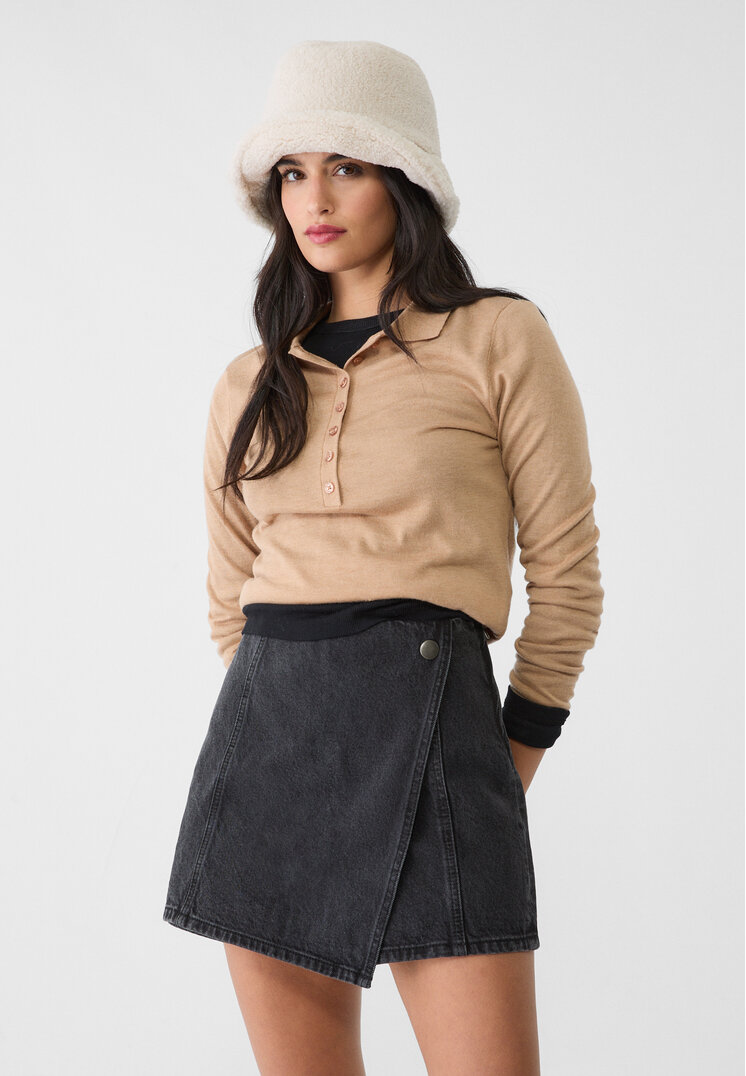 Stradivarius Fustă-Pantalon Din Denim Petrecută Denim Negru 34