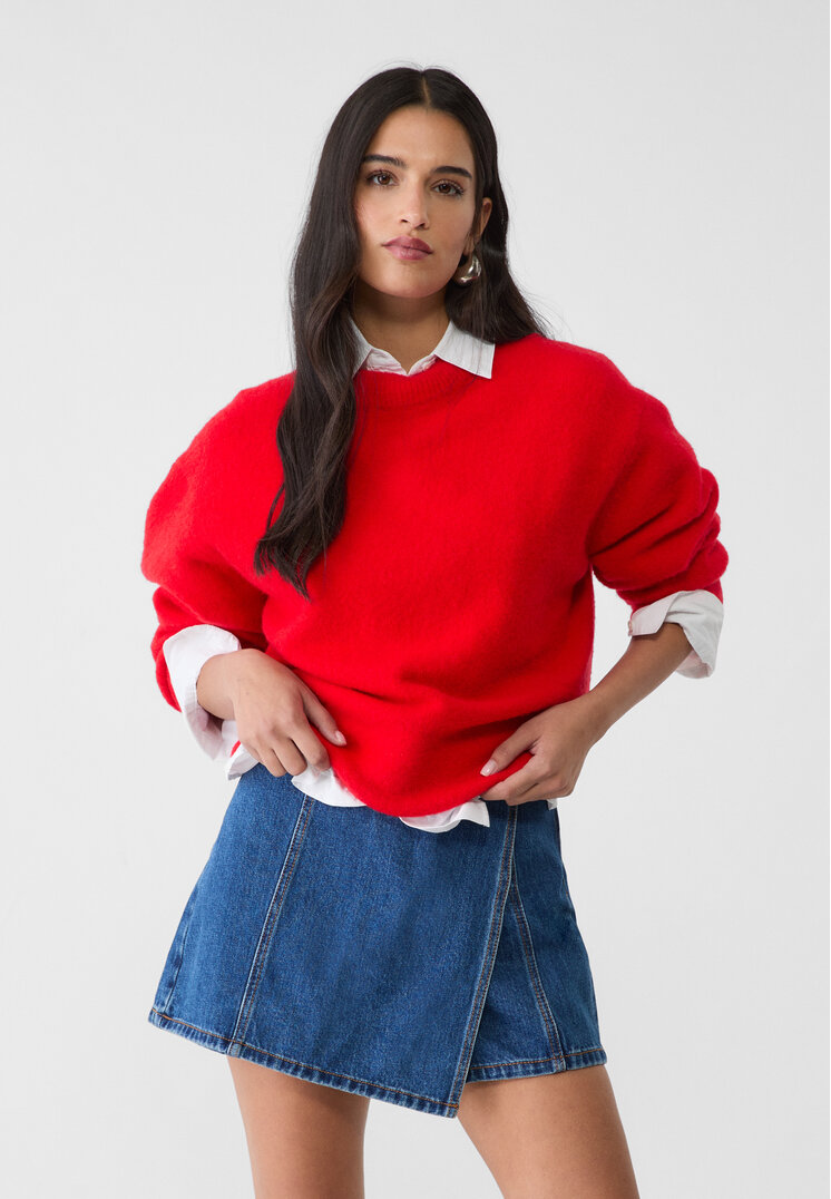 Stradivarius Fustă-Pantalon Din Denim Petrecută Denim 36