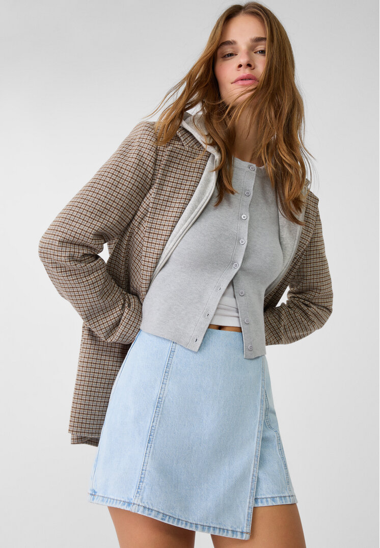 Stradivarius Fustă-Pantalon Din Denim Petrecută Denim Albastru Deschis Mediu 40