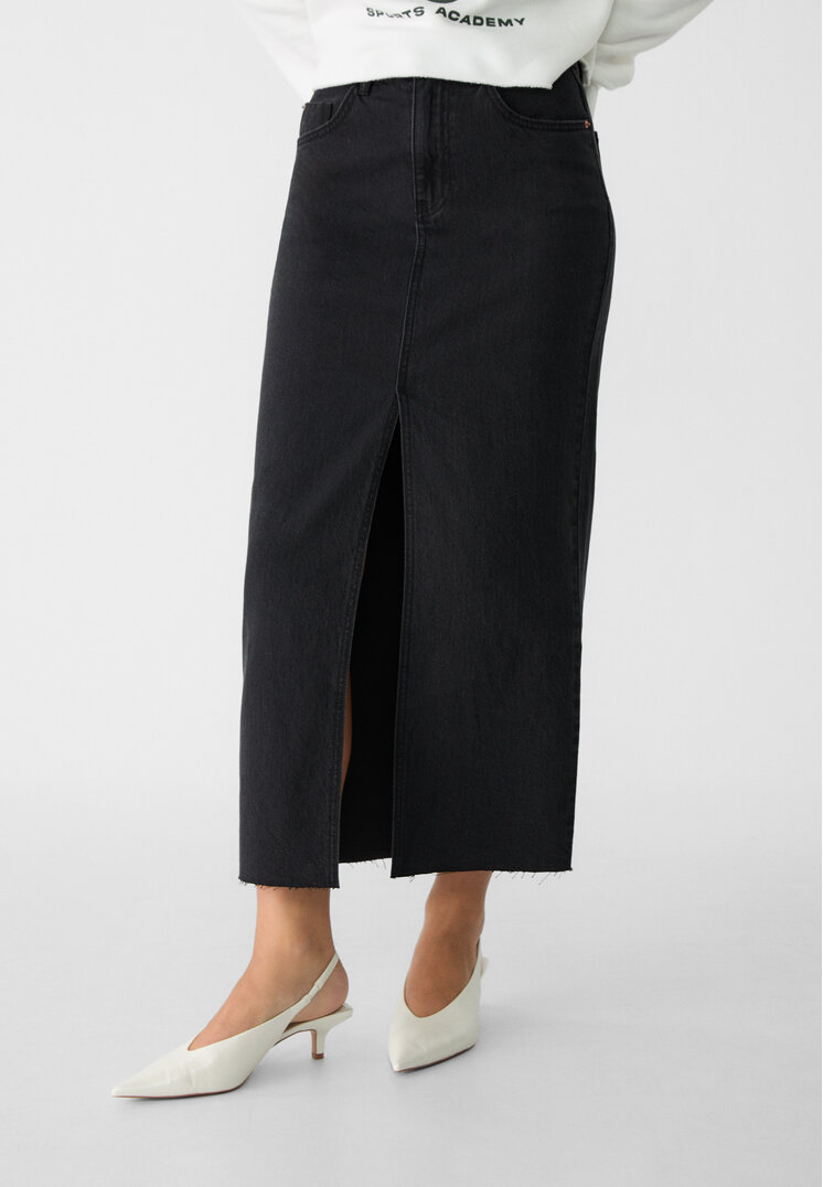 Stradivarius Τζιν μακριά φούστα comfort  Μαύρο Ντένιμ 44