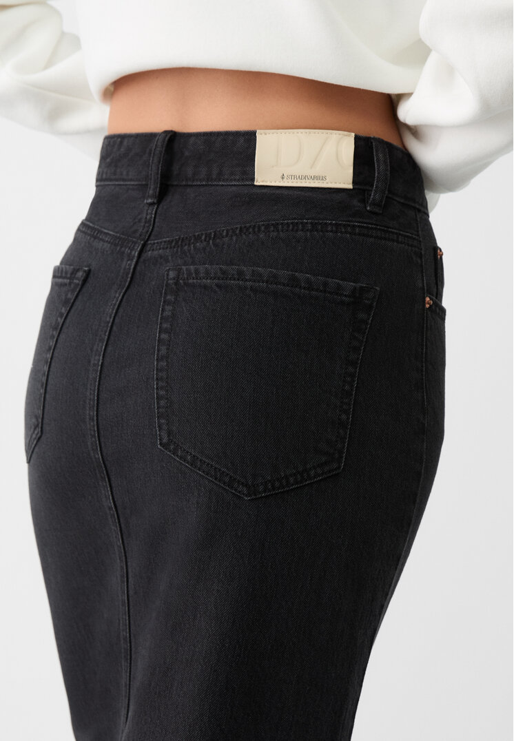 Stradivarius Τζιν μακριά φούστα comfort  Μαύρο Ντένιμ 44