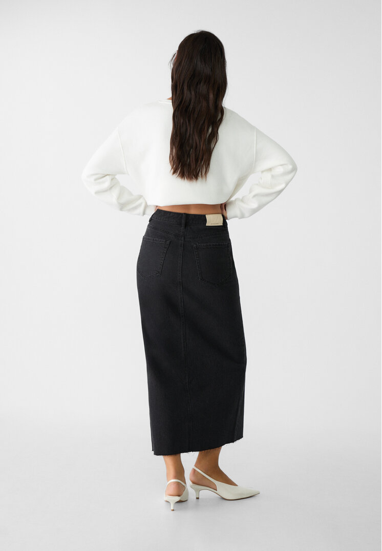 Stradivarius Τζιν μακριά φούστα comfort  Μαύρο Ντένιμ 44
