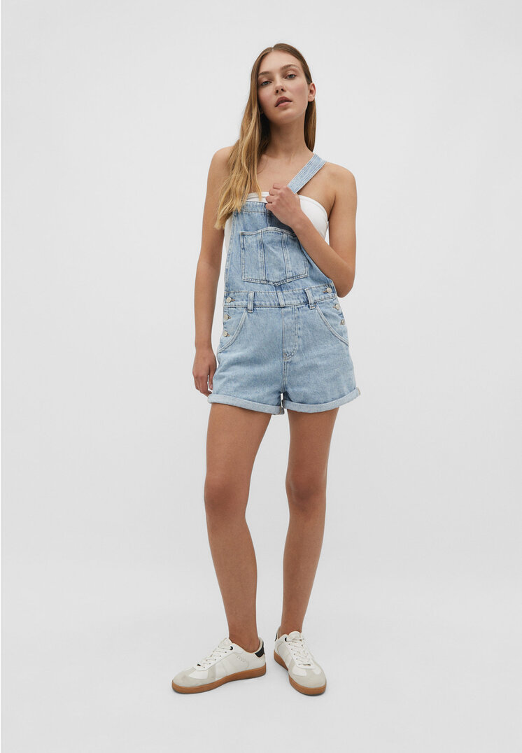 

Stradivarius Kurze Workwear-Latzhose Jeansblau 40