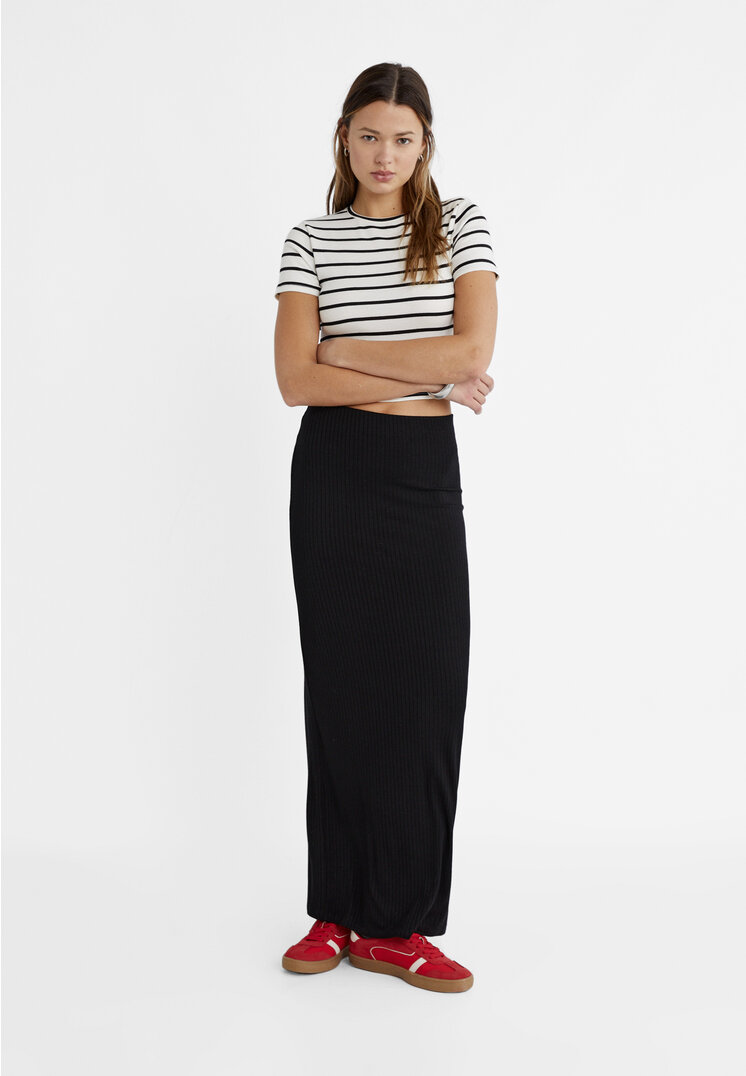

Stradivarius Langer Rock mit Patentmuster Schwarz S