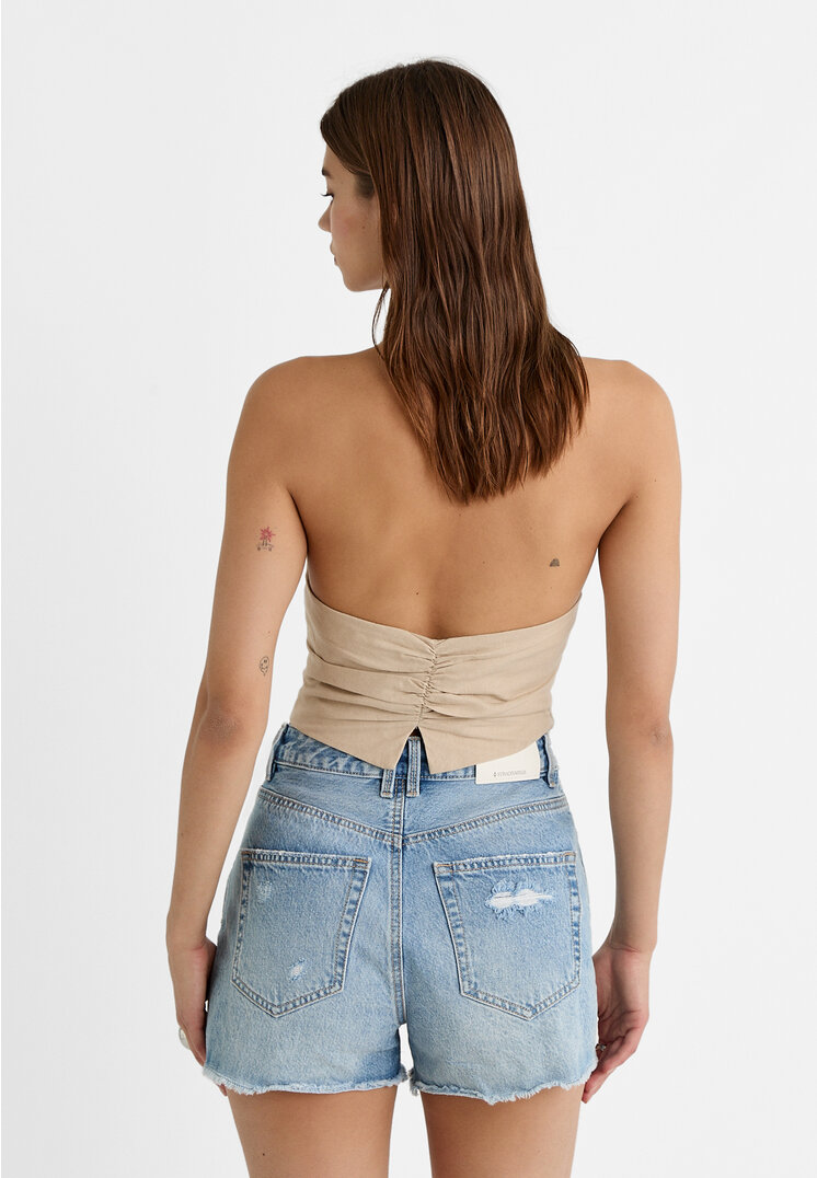 Stradivarius D75 Ripped denim shorts  Blue denim 4