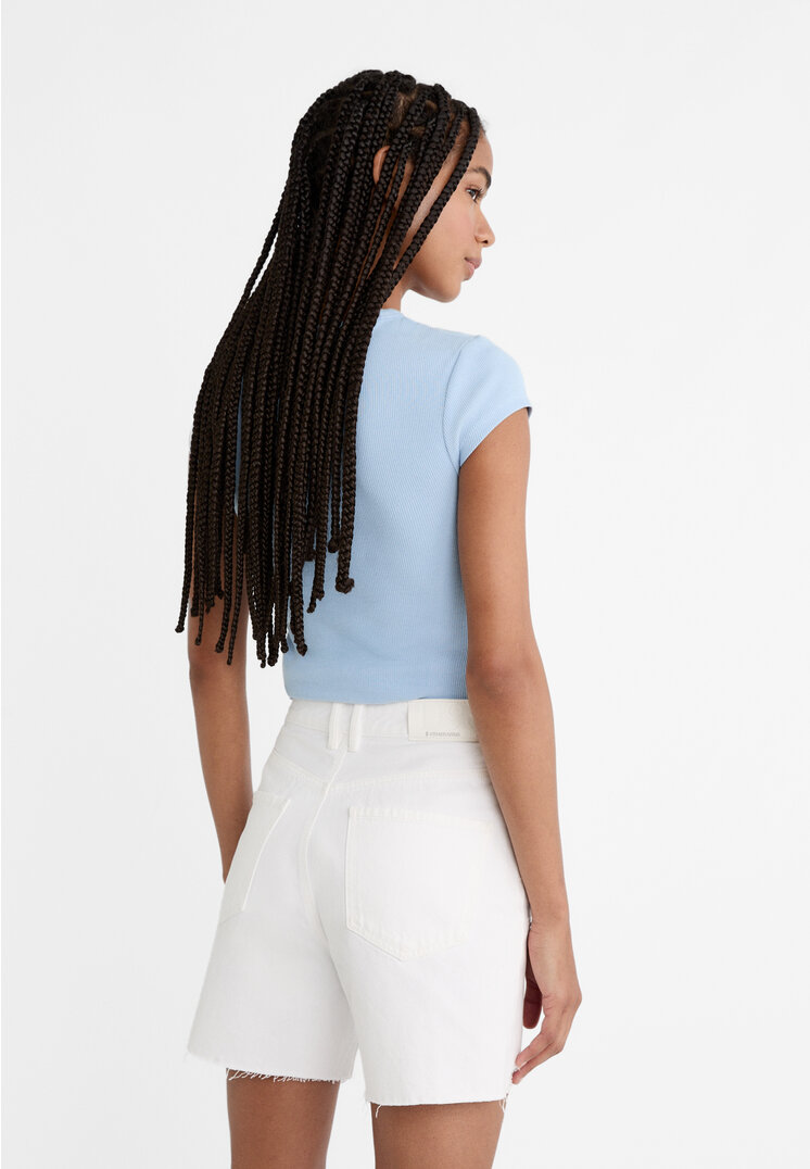 Stradivarius D93 Longline denim shorts  White 10