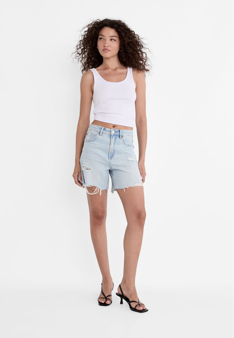 Stradivarius D93 Longline denim shorts  Blue denim 6