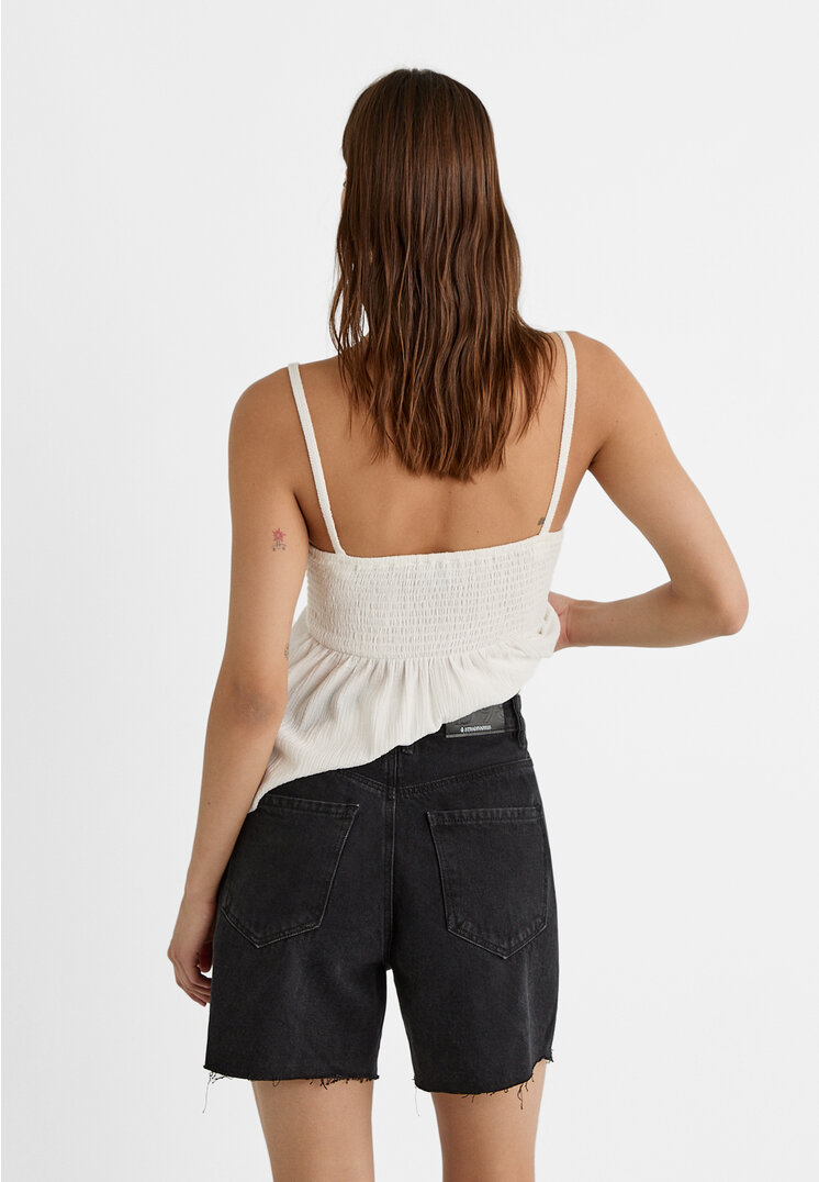 Stradivarius D93 Longline denim shorts  Black denim 4