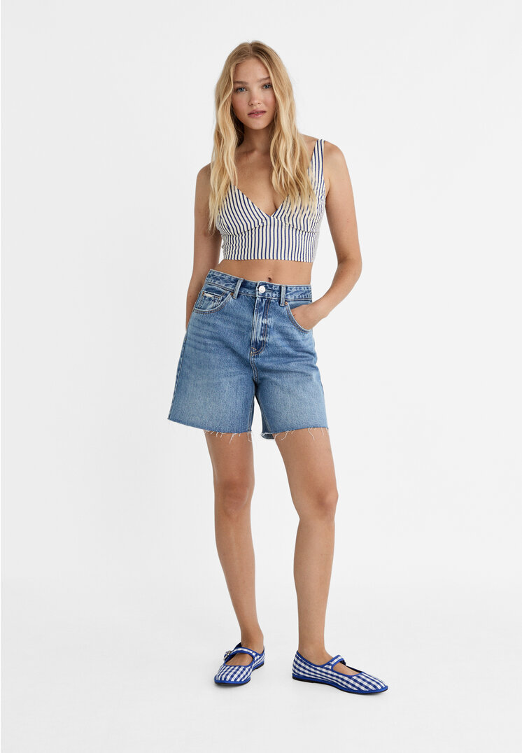Stradivarius D93 Longline denim shorts  Denim 16