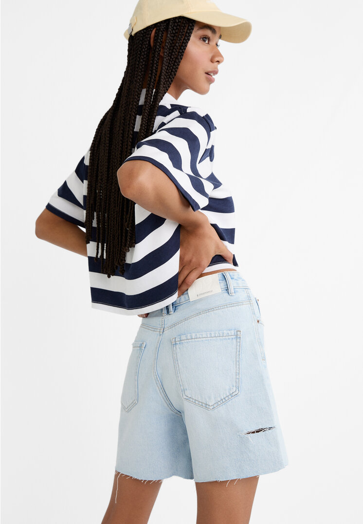 Stradivarius D93 Longline denim shorts  Medium light blue Denim 4