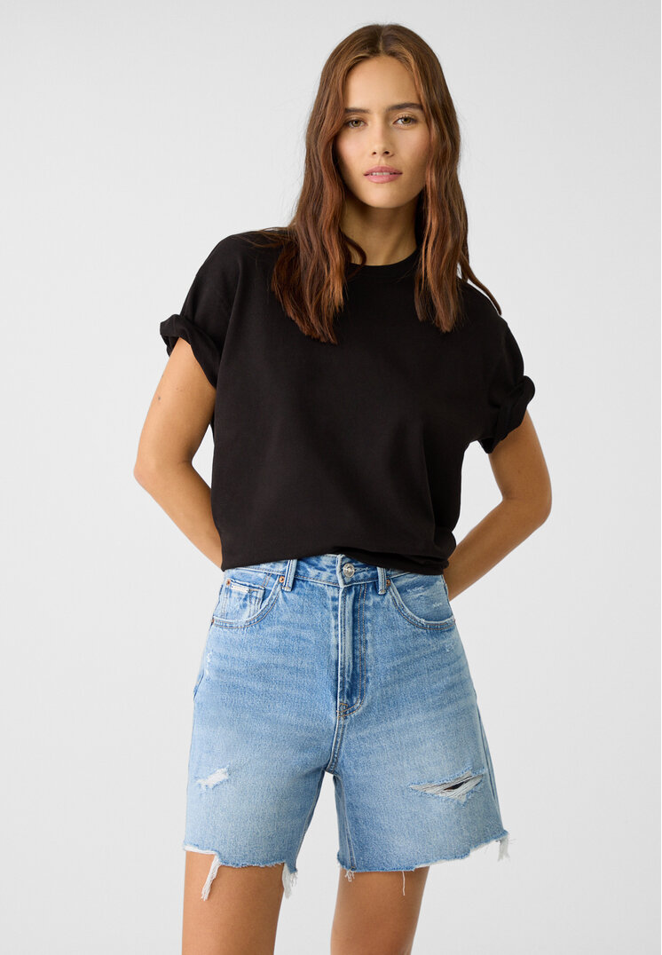 Stradivarius D93 Pantaloni Scurți Longline Din Denim Gri 34