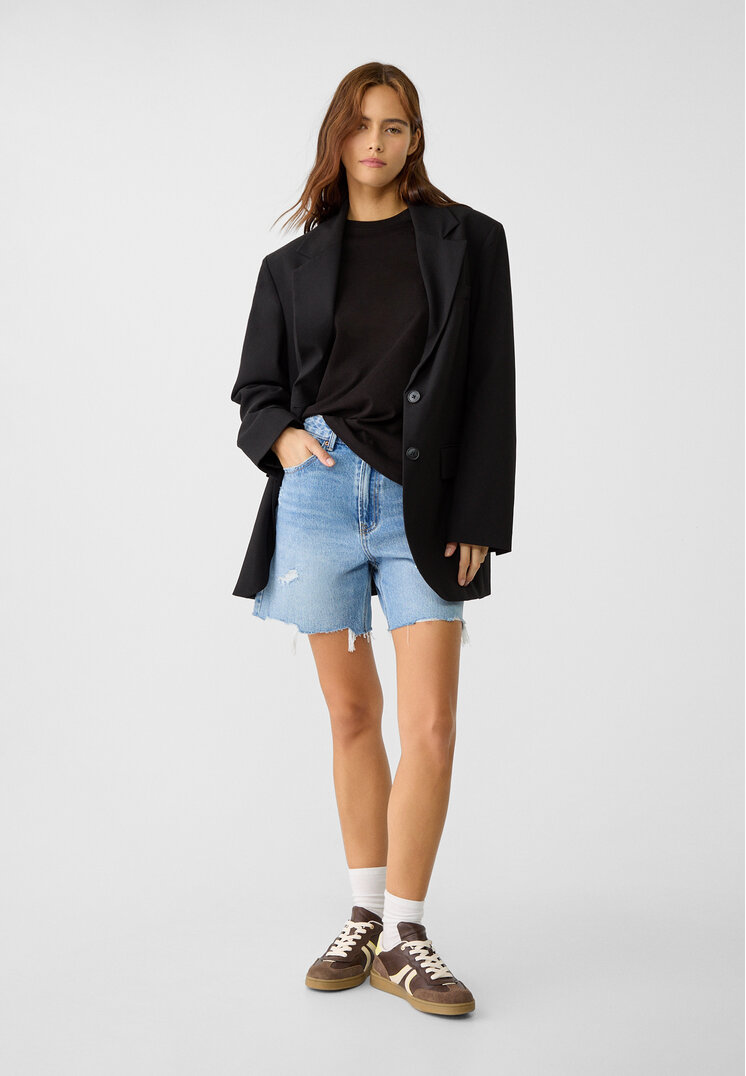 Stradivarius D93 Shorts in denim longline  Grigio 38