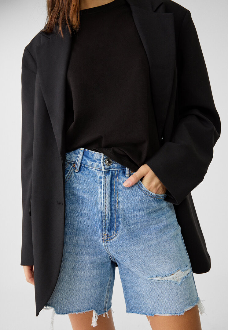 Stradivarius D93 Shorts in denim longline  Grigio 38