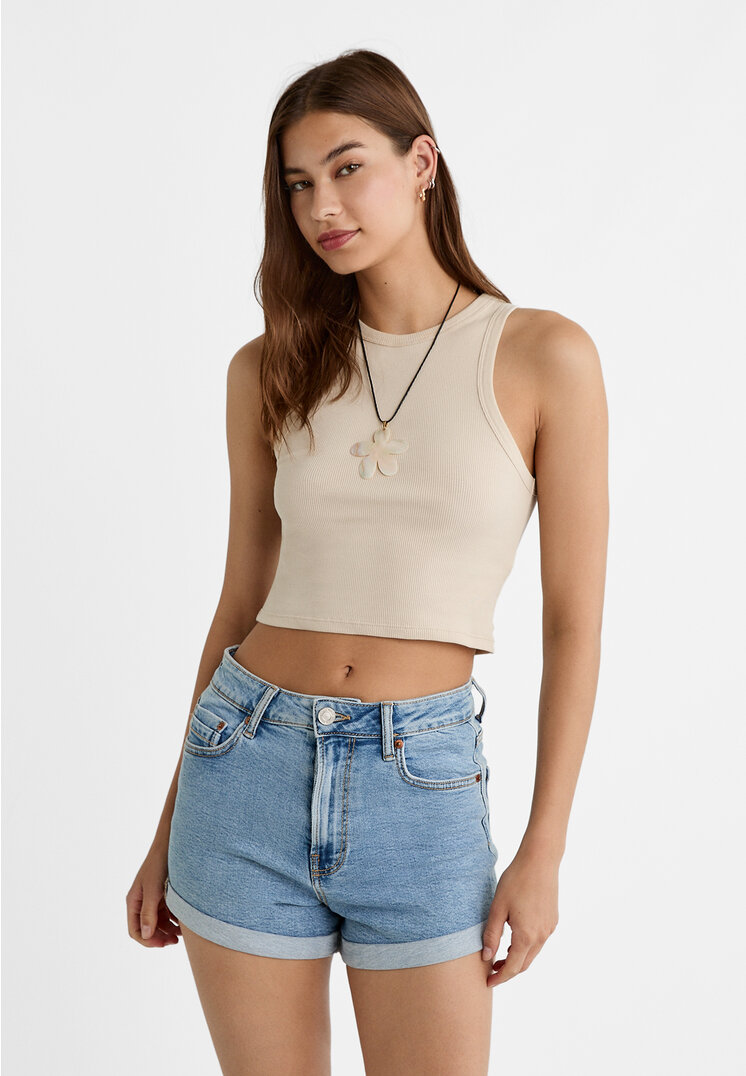 Stradivarius D85 Pantaloni Scurți Mom Fit Slim 32