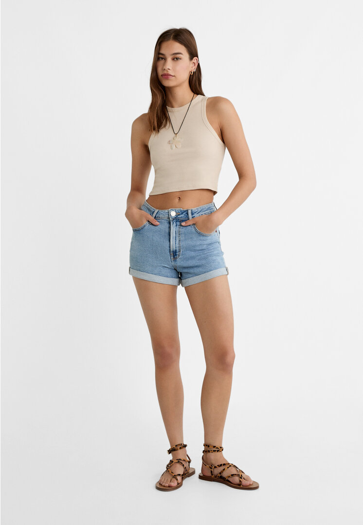 Mom Slim Denim Short Short Mom Stradivarius Stradivarius D85 Slim