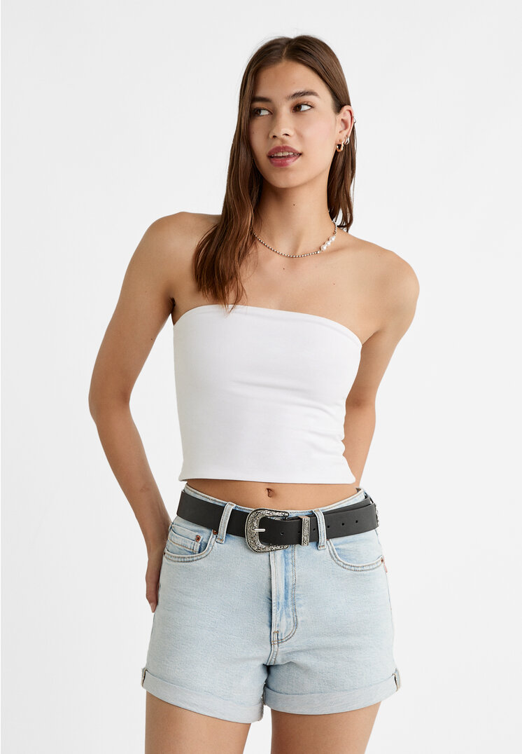 Stradivarius D85 Pantaloni Scurți Mom Fit Slim Gri 32