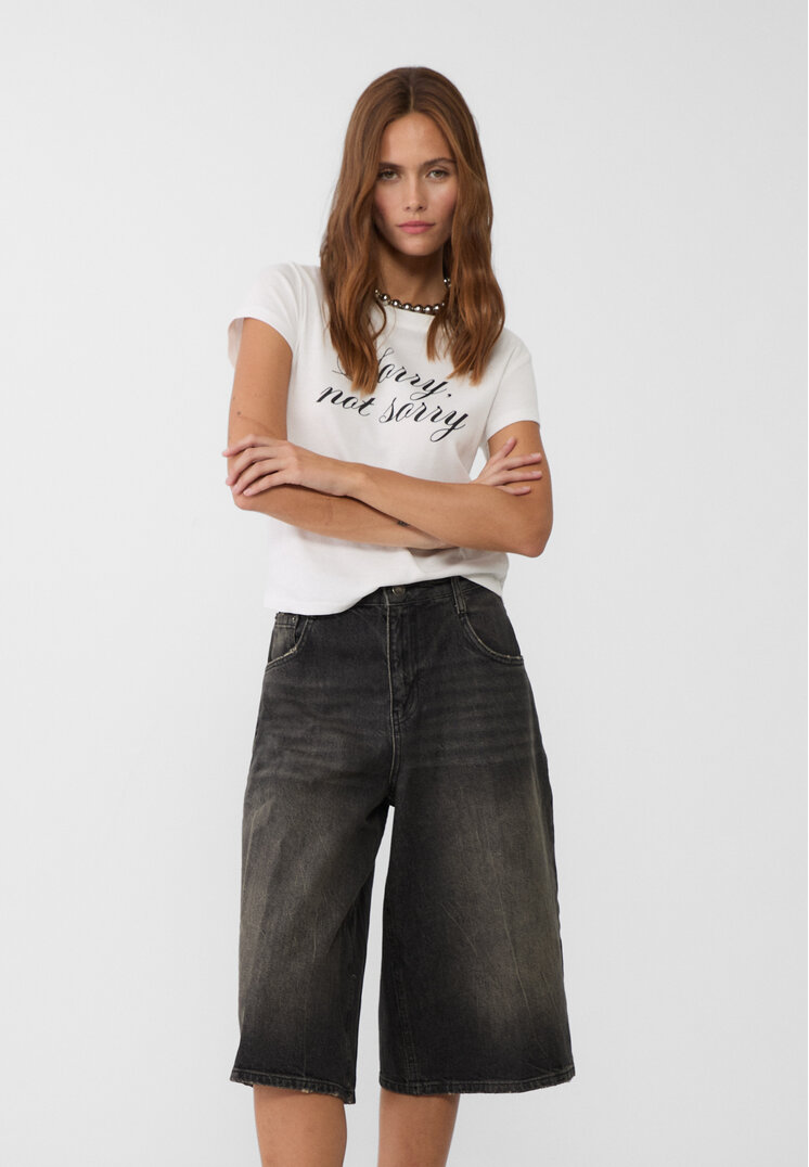 Stradivarius Bermude Jort Denim Baggy Denim Negru 44