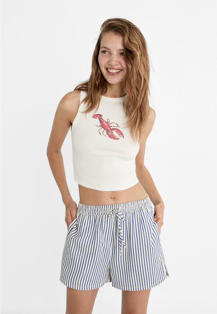 Stradivarius Pantaloni Scurți Cu Betelie Elastică Și Dungi Albastru Electric Xs