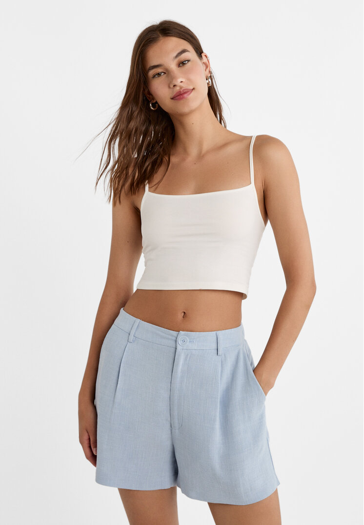 Stradivarius Pantaloni Scurți Vaporoși Cu In Albastru 42