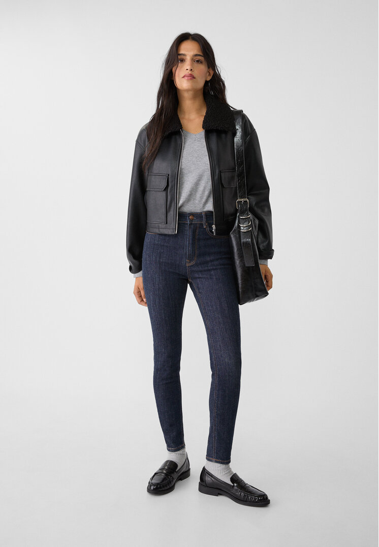 Stradivarius 1400 Blugi Skinny Regular Waist Denim Albastru 42