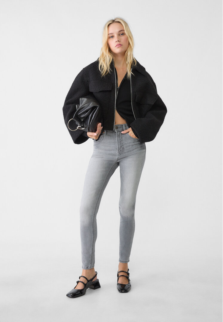 Stradivarius 1400 Blugi Skinny Regular Waist Denim Negru 36