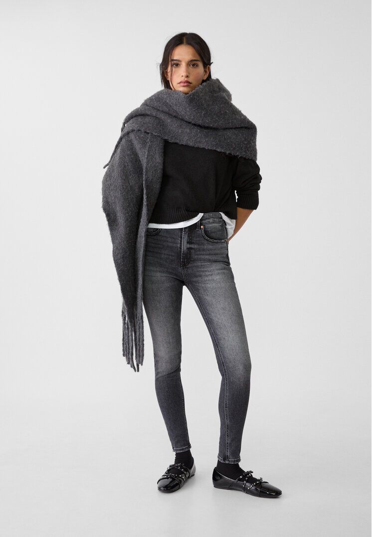 Stradivarius 1400 Blugi Skinny Regular Waist Denim Negru 32