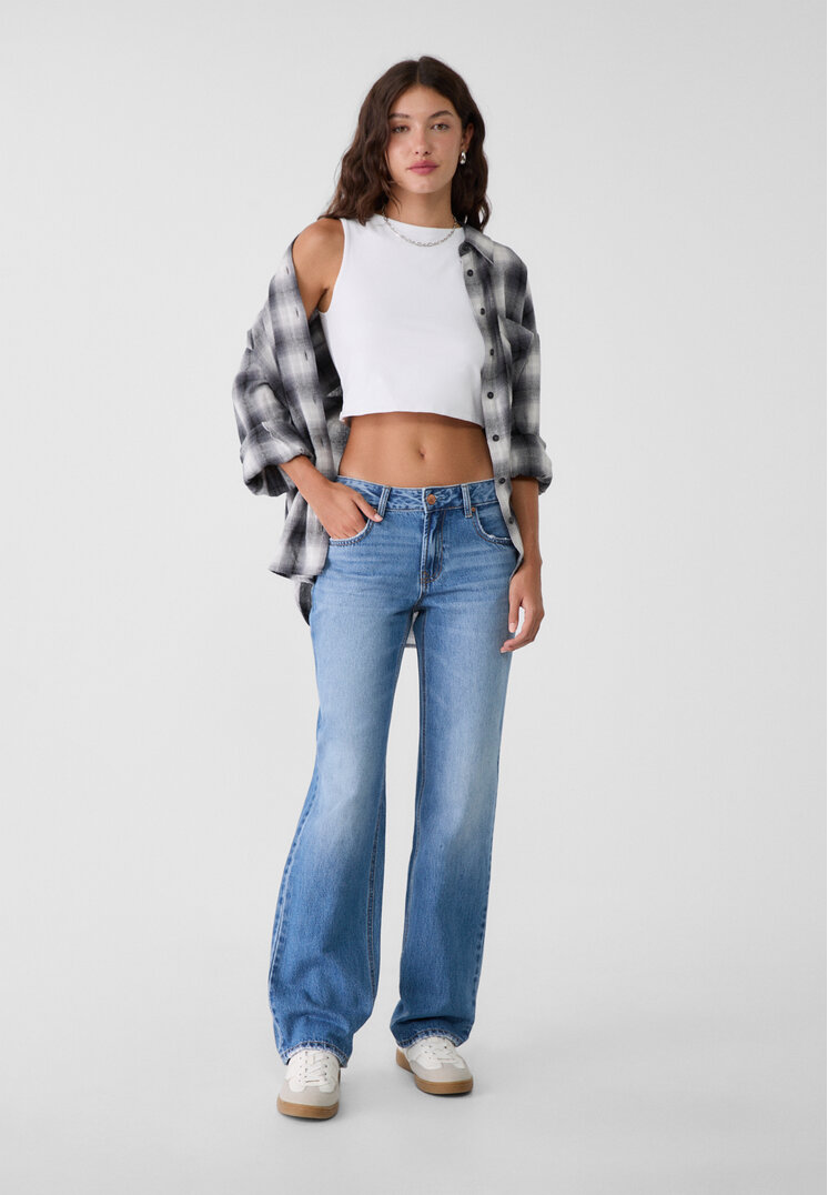Stradivarius Blugi Straight Fit Low Denim Albastru 32