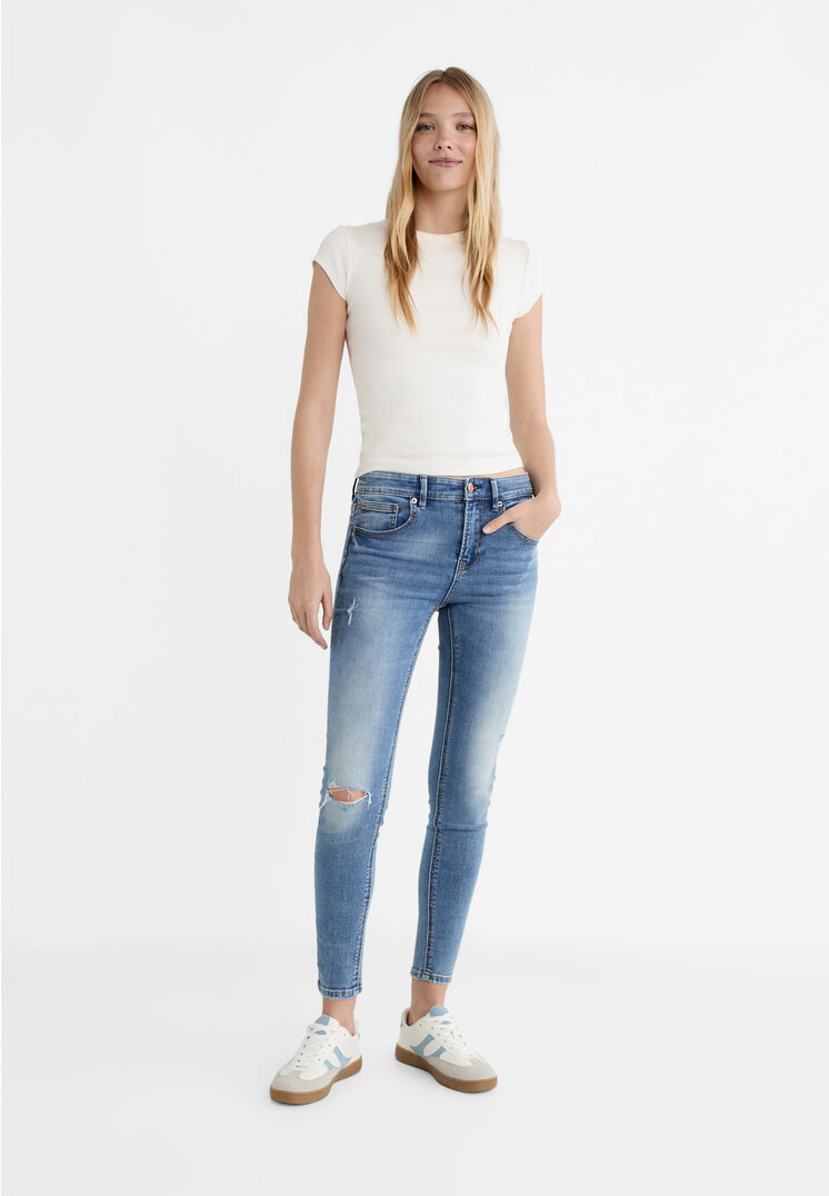 Stradivarius 1420 Blugi Skinny Cu Talie Joasă Denim Albastru Închis Mediu 42