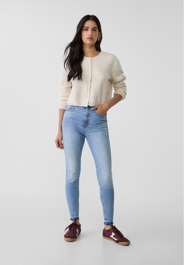 Stradivarius 1450 Blugi Skinny Cu Talie Foarte Înaltă Denim Albastru 34