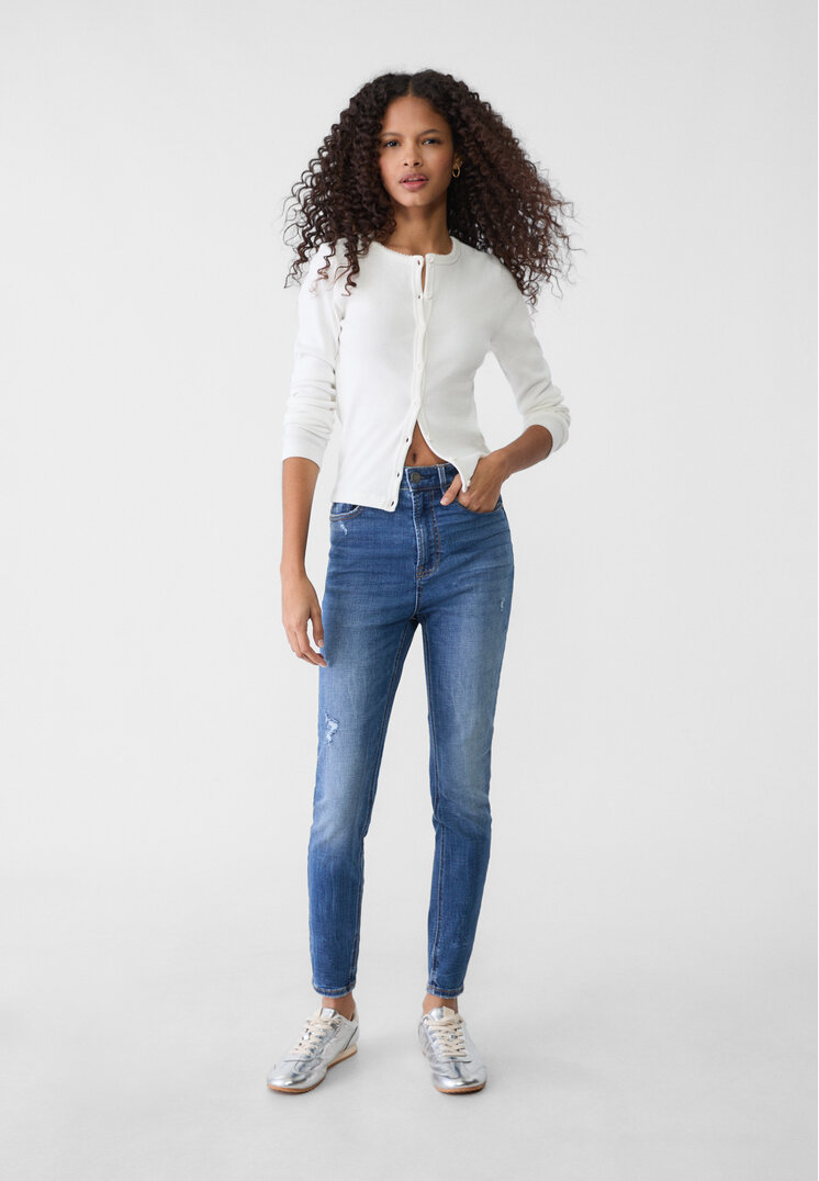 Stradivarius 1450 Blugi Skinny Cu Talie Foarte Înaltă Denim Albastru 40