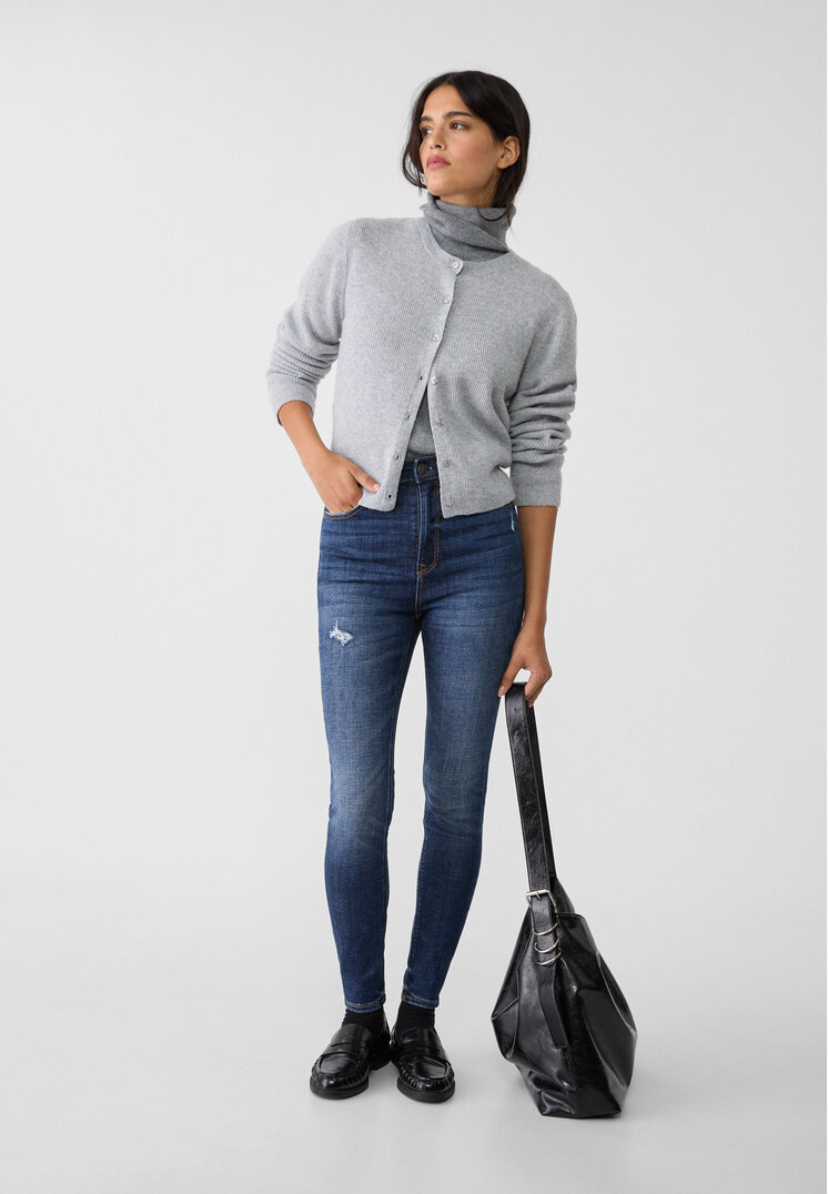 Stradivarius 1450 Blugi Skinny Cu Talie Foarte Înaltă Denim Albastru 34