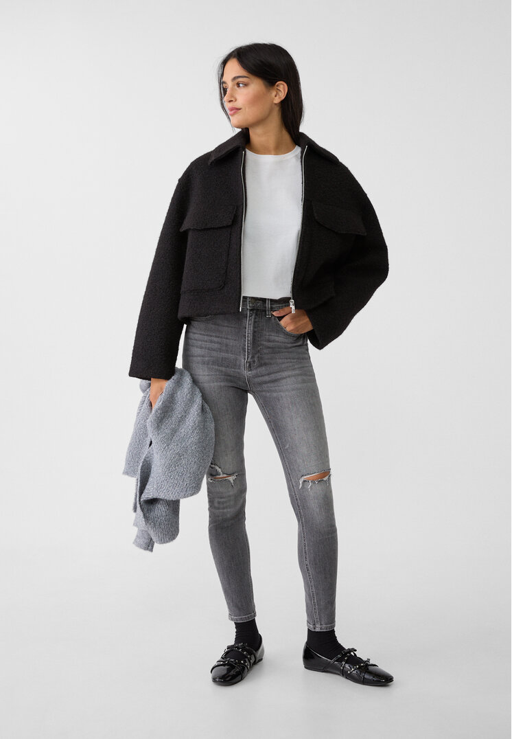 Stradivarius 1450 Blugi Skinny Cu Talie Foarte Înaltă Denim Negru 32