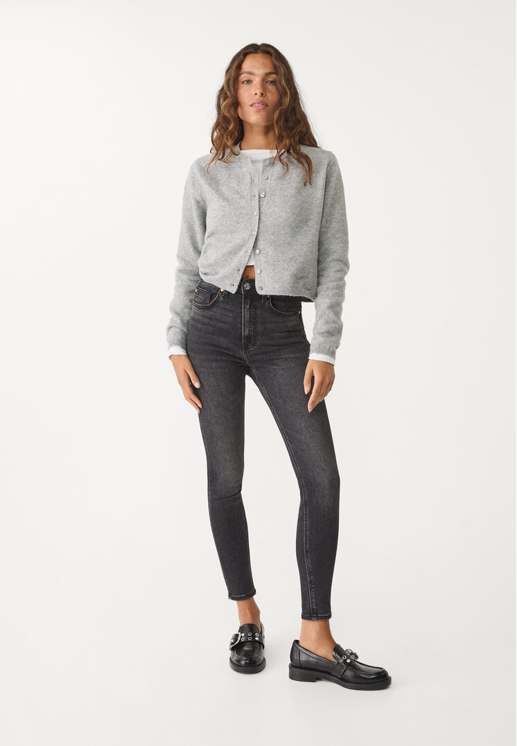 Stradivarius 1450 Blugi Skinny Cu Talie Foarte Înaltă Denim Negru 32