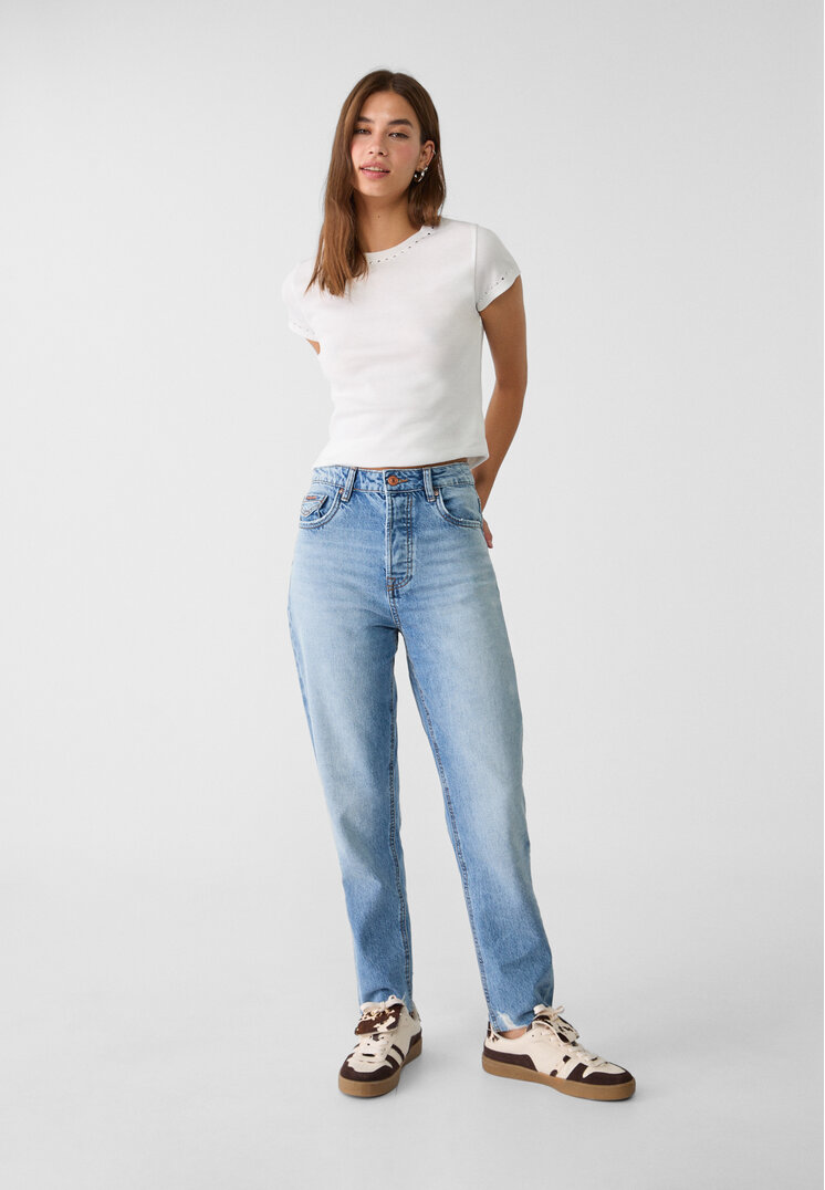 Stradivarius 1460 Blugi Mom Fit Denim Albastru 32