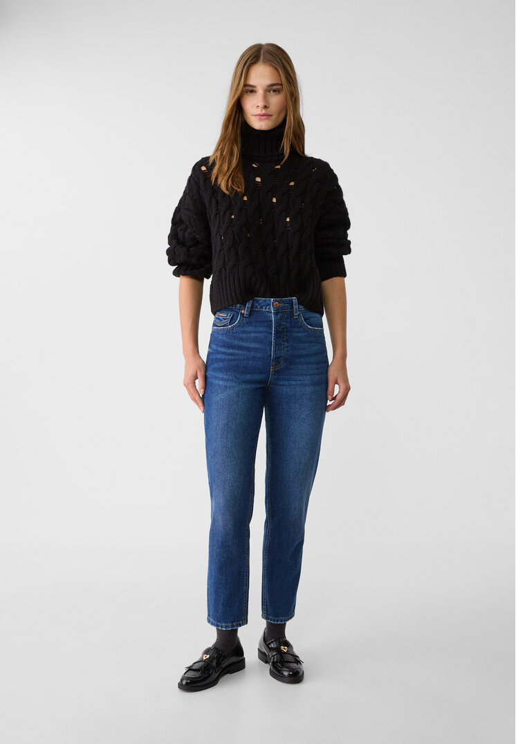 Stradivarius 1460 Blugi Mom Fit Denim Albastru 32
