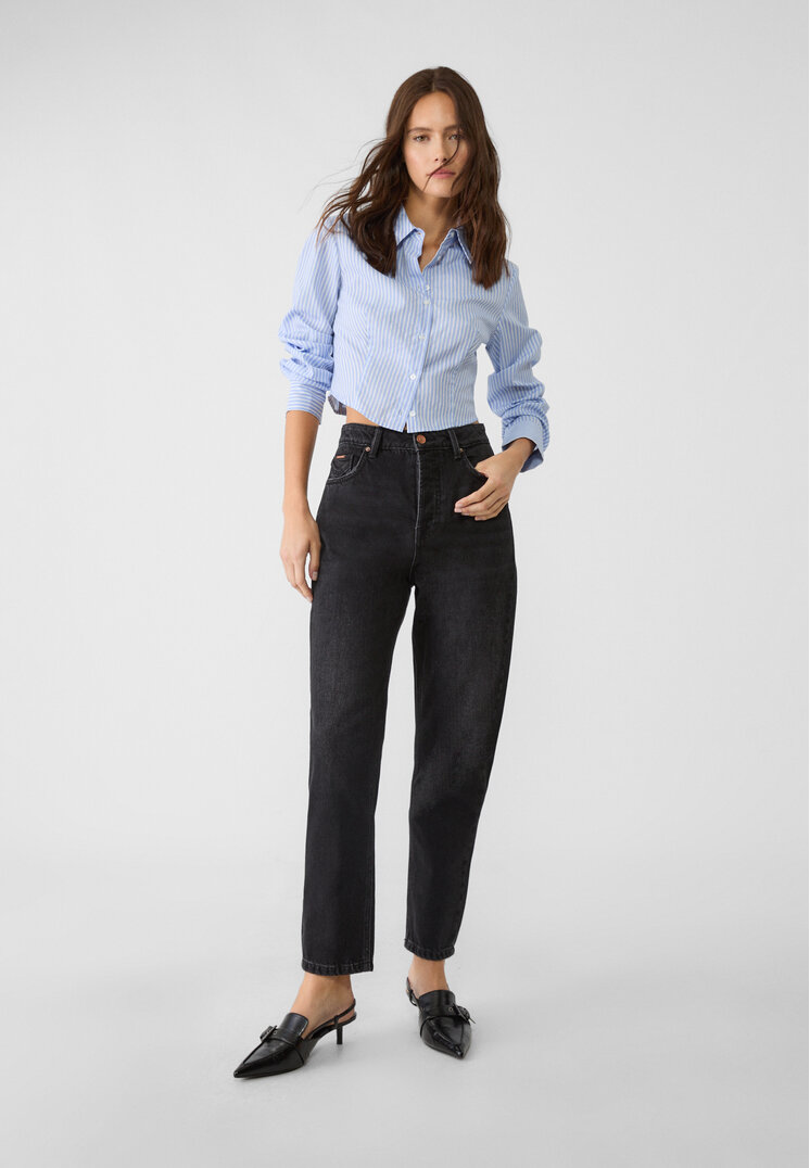 Stradivarius 1460 Blugi Mom Fit Denim Negru 36