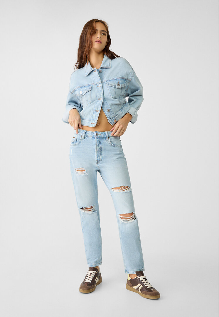 Stradivarius 1460 Blugi Mom Fit Overdyed Denim 36