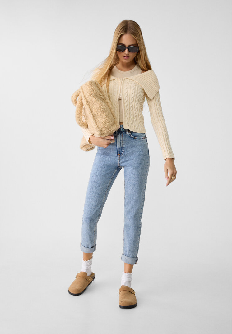 Stradivarius 1465 Blugi Mom Slim Denim Albastru 40