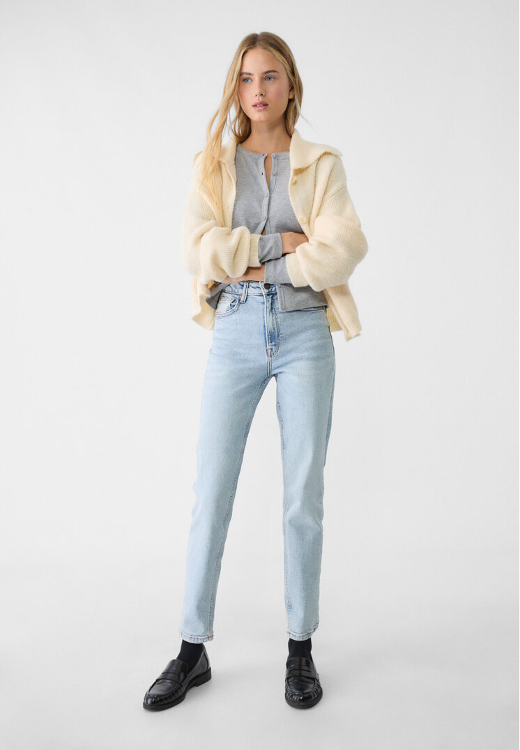 Stradivarius 1465 Blugi Mom Slim Denim Albastru 32
