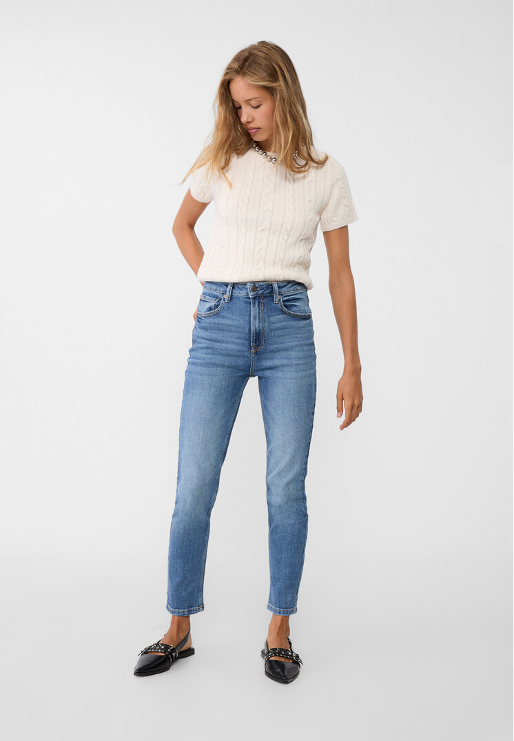 Stradivarius 1465 Blugi Mom Slim Denim Albastru 42
