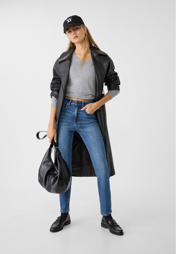 Stradivarius 1465 Blugi Mom Slim Denim Albastru 34