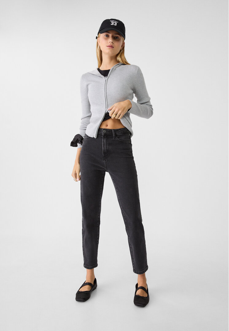 Stradivarius 1465 Blugi Mom Slim Denim Negru 42