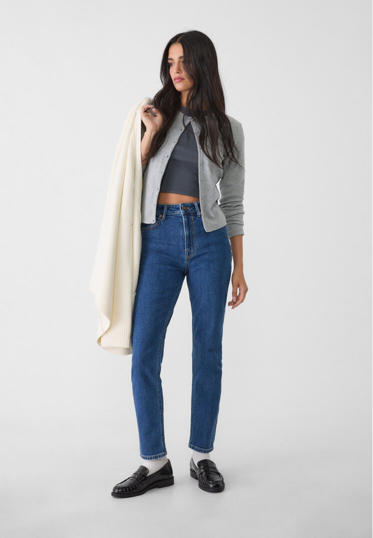 Stradivarius 1465 Blugi Mom Slim Denim Albastru Mediu 36